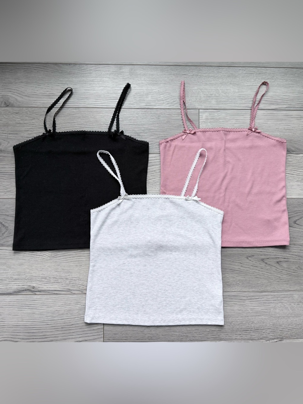 American Eagle Outfitters Lace-Trim Cami Set - Black, Pink, Light Gray - medium